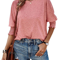 Damen lässiges Oversized T-Shirt mit modischen Puffärmeln und Rundhalsausschnitt WW