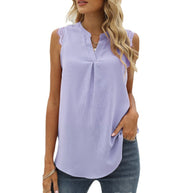 Damen ärmelloses Blusenshirt mit elegantem Spitzeneinsatz und modischen Falten WW