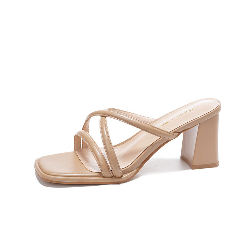 Damen Quadratzehen Chunky Heel Slide Sandalen WW