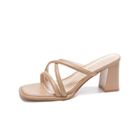 Damen Quadratzehen Chunky Heel Slide Sandalen WW