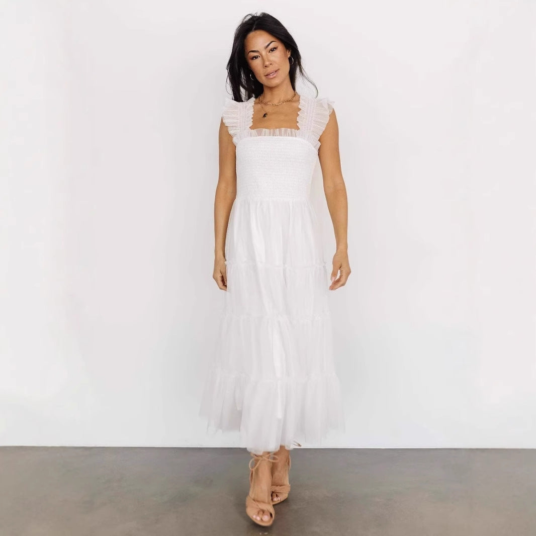 Damen romantisches Maxikleid mit Rüschendetails WW