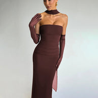 Damen Elegantes und figurbetontes Maxikleid mit transparenten Ärmeln W&W