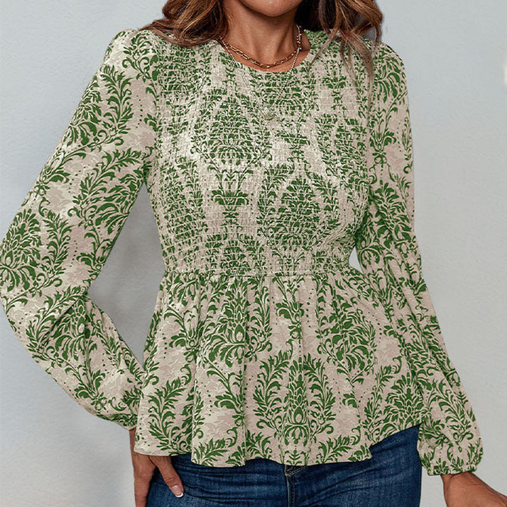 Damen Bluse mit eleganter Rüschennähten und floralem Muster W&W Mode