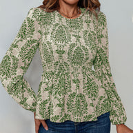 Damen Bluse mit eleganter Rüschennähten und floralem Muster WW