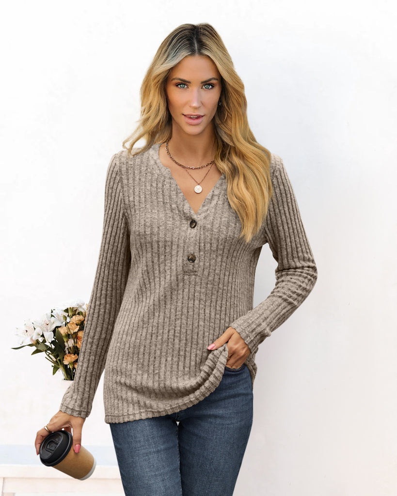 Damen gestreifter Longpullover mit Knopfleiste WW