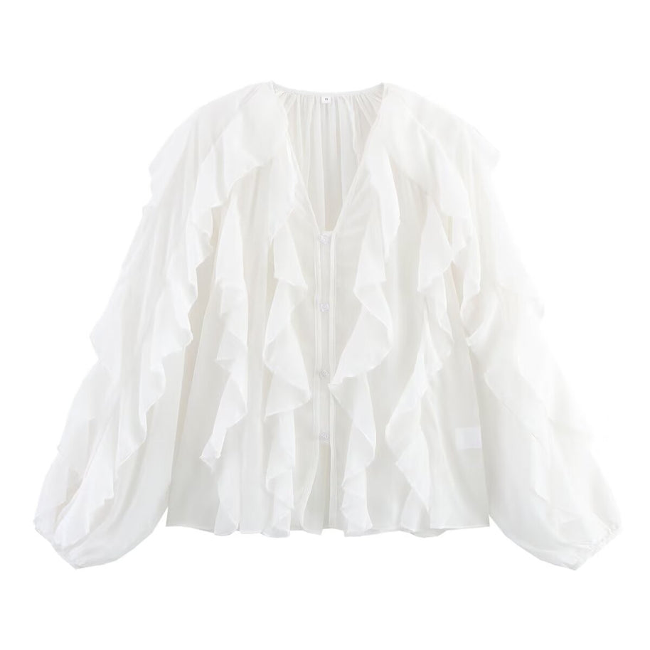 Damen Bluse mit voluminösen Rüschendetails und elegantem Schnitt WW