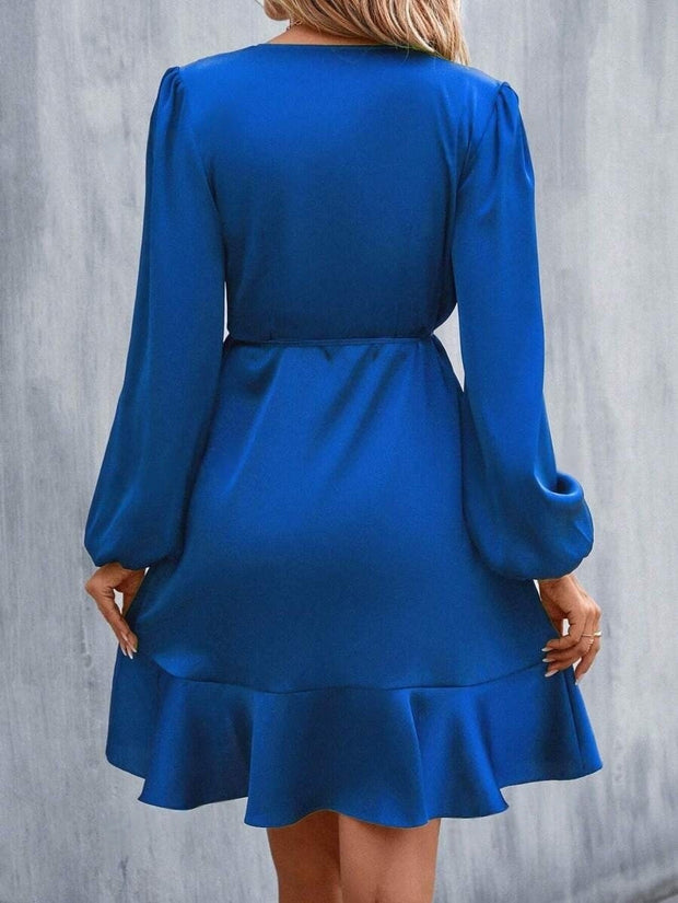 WW | V-Ausschnitt Kleid Satin Taille Eng Niedrig Ausschnitt Lässig Midi Kleid Süß Frauen Kleidung