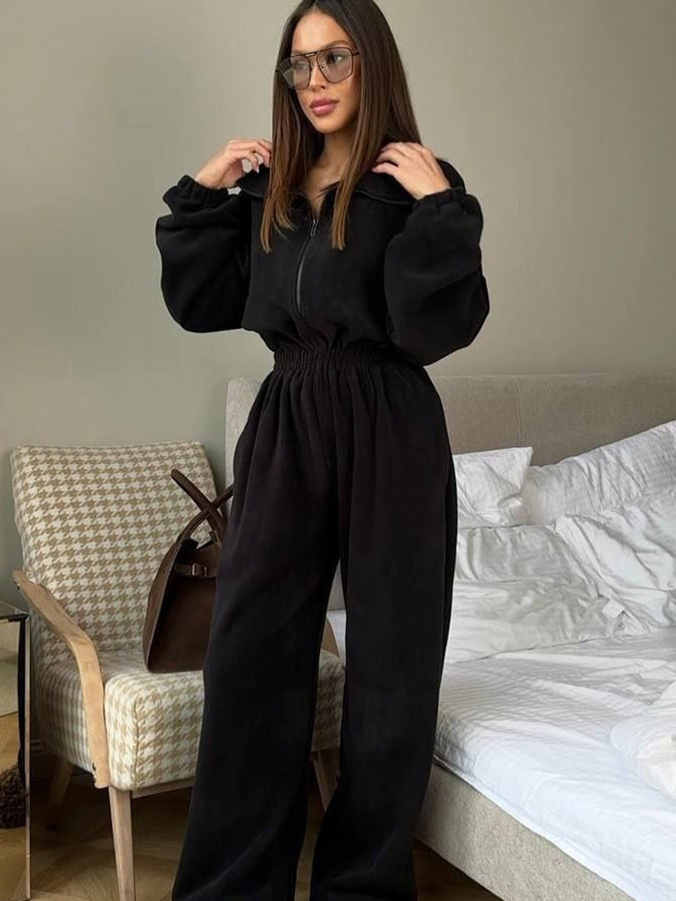 Damen bequemer und stylischer Fleece-Jumpsuit WW