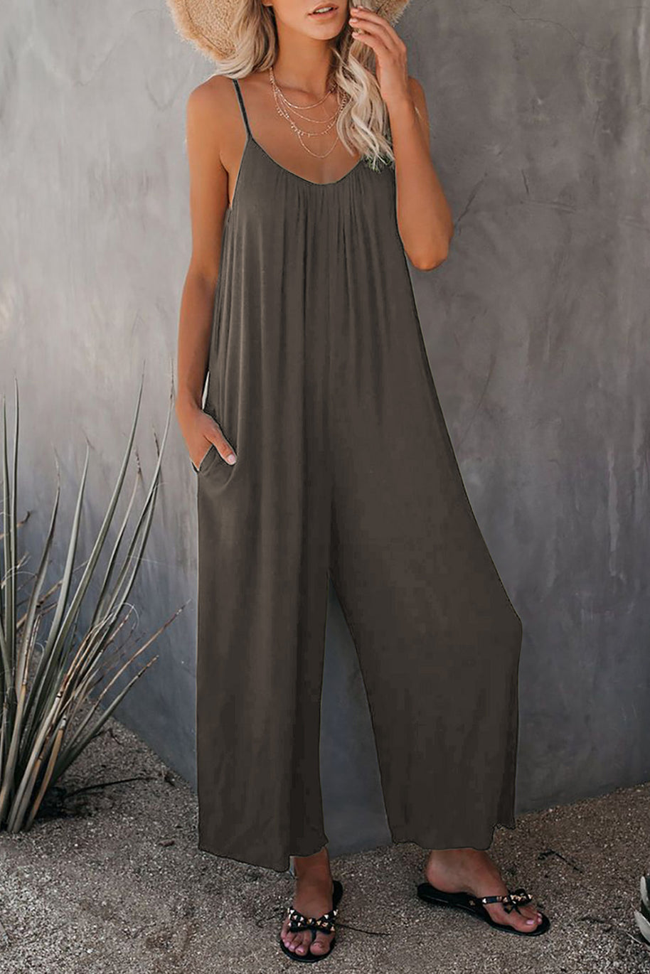 Damen lässiger Jumpsuit mit dekorativen Trägern und leichtem, fließendem Stoff WW