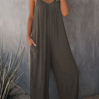 Damen lässiger Jumpsuit mit dekorativen Trägern und leichtem, fließendem Stoff WW