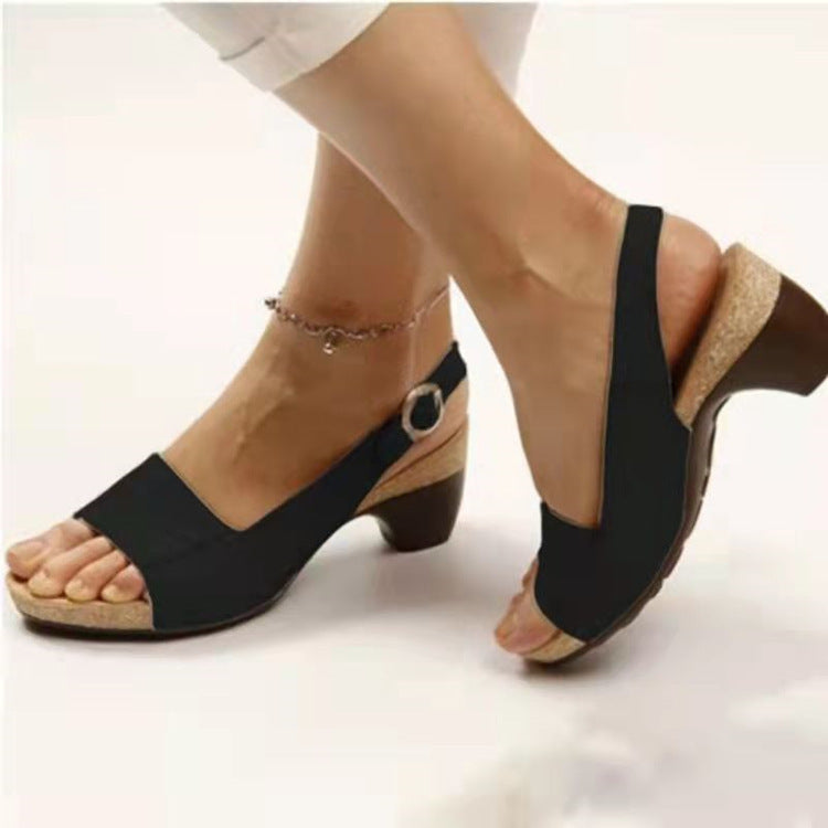 Damen Slingback Sandalen mit elegantem Korkabsatz und verstellbarem Riemen WW