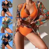 Damen Strandset mit floralem Kimono und High-Waist Bikini WW