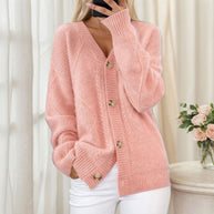 Damen Strickjacke mit geflochtenem Muster und eleganter Knopfdetail WW