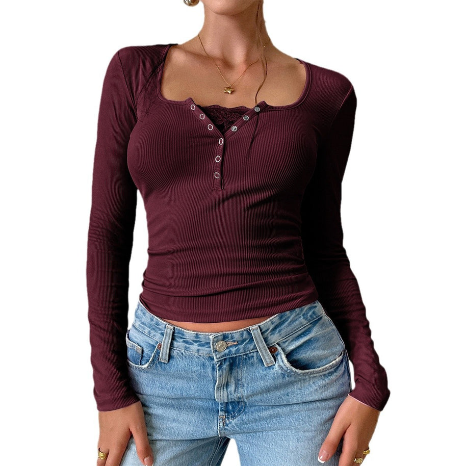 Damen Langarmshirt mit Knopfleiste und Rippstruktur WW