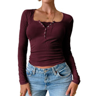 Damen Langarmshirt mit Knopfleiste und Rippstruktur WW