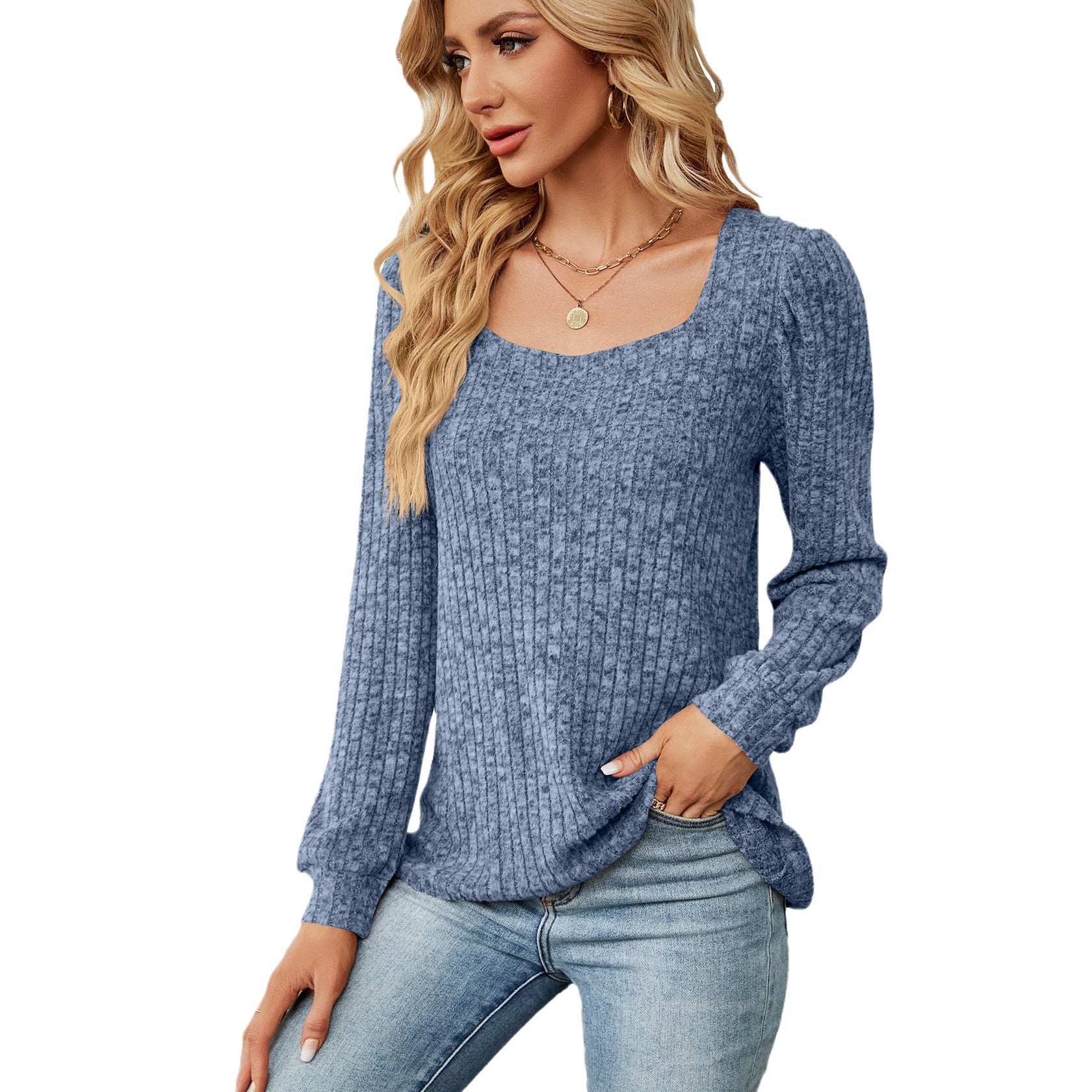 Damen bequemer Pullover mit strukturiertem Feinstrick und weitem Ausschnitt WW
