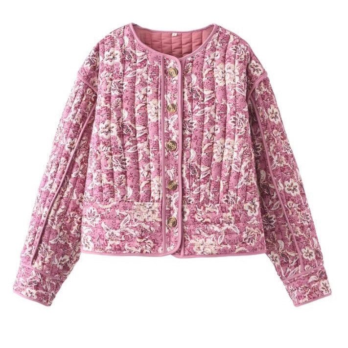 Damen Steppjacke mit floralem Muster und praktischen Taschen WW