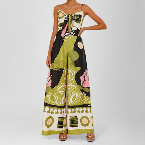 Damen Sommer-Jumpsuit mit trendigem Boho-Print und raffiniertem Knoten-Detail W&W Mode