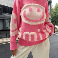 Damen Strickpullover mit fröhlichem Emoji-Motiv und komfortablem Schnitt WW