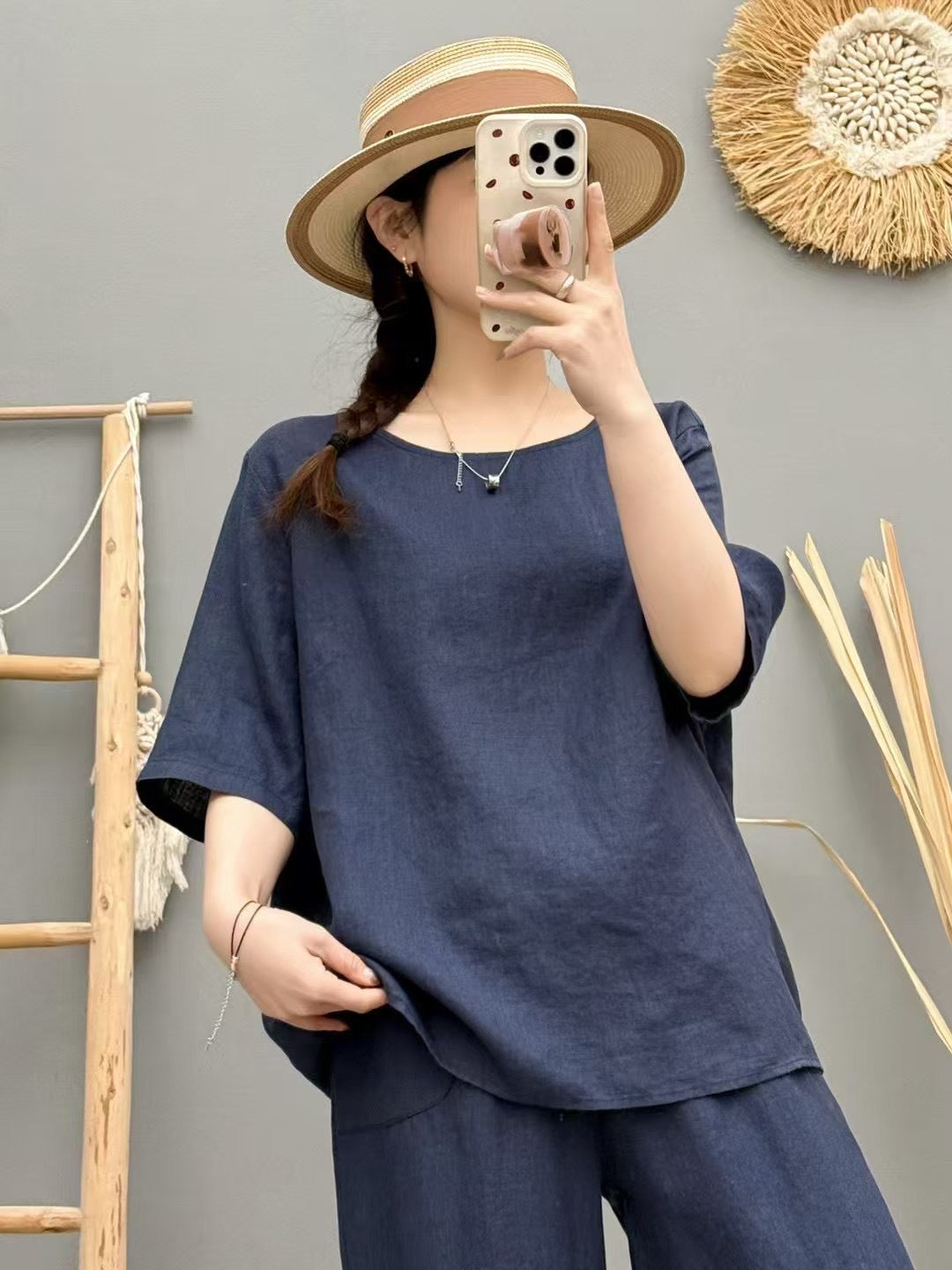 Damen Relaxed Fit Leinen Oversized Top WW