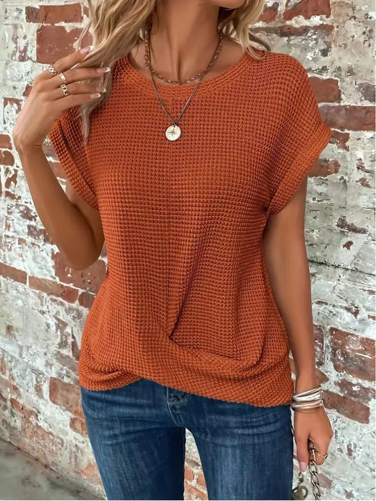 Damen lässiges Waffelshirt mit kurzem Arm und lockerer Passform WW