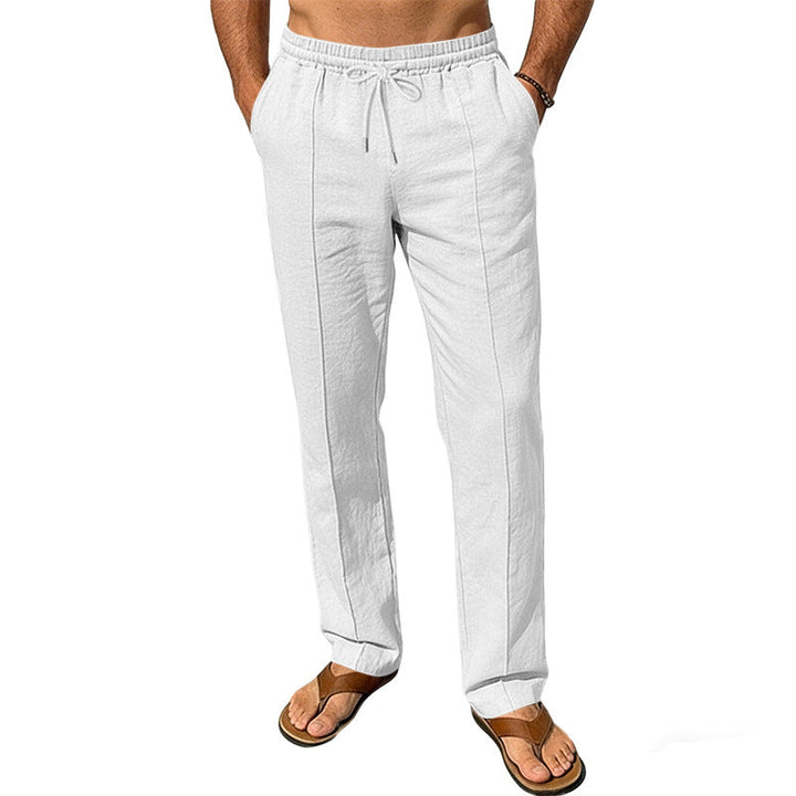 Herren nan atmungsaktive Leinenmisch-Hose mit Tunnelzug Bügelfalte und geradem Bein W&W Mode