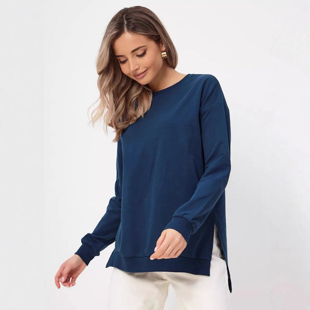 Damen bequemer Sweatshirt mit seitlichen Schlitzen WW
