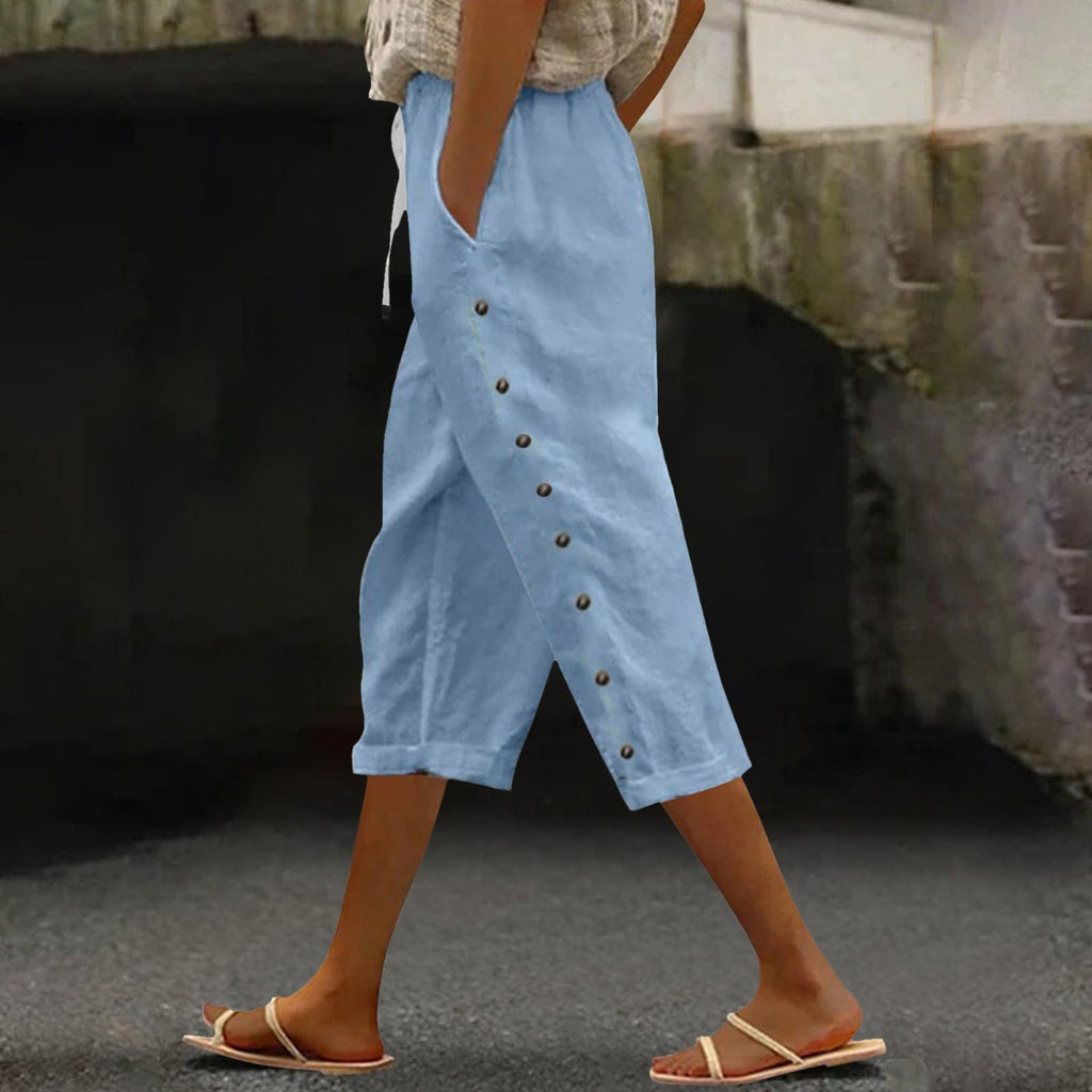 Damen Leichte Knöchellange Hose mit Knopfdetails WW