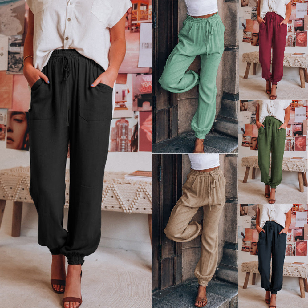 Damen bequeme Chino-Hosen mit elastischem Bund und praktischen Taschen