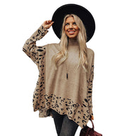 Damen lässiges Oversized-Pullover mit animalischem Muster und hohem Kragen WW