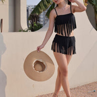 Damen Fransen-Bikini-Set mit modischem Oberteil und figurbetontem Unterteil WW