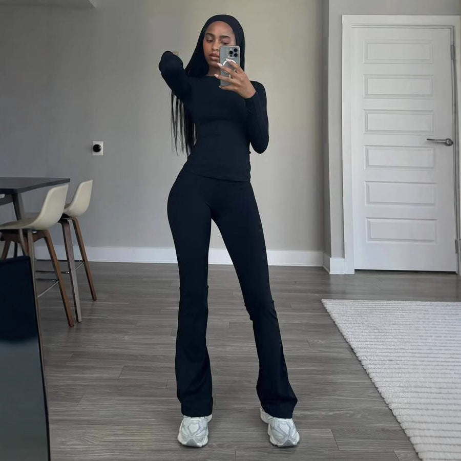 Damen sportlicher Bodysuit mit langem Arm und ausgestelltem Bein WW