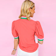 Damen Bluse mit stilvollen Rüschendetails und modischem Farbkontrast WW