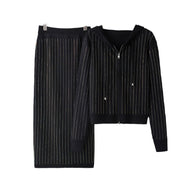 Damen Strick-Set mit Kapuze und schmalem Rock WW