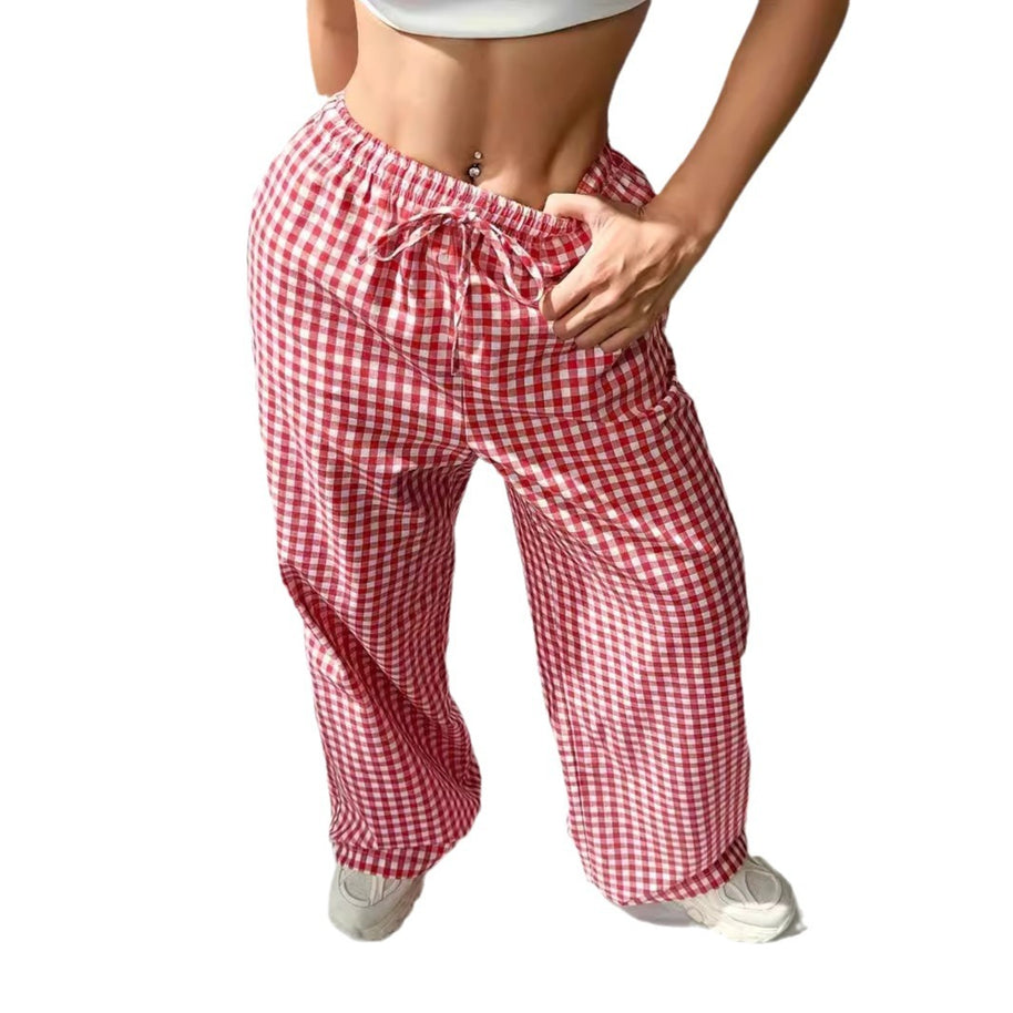 Damen Weite Karohose mit elastischem Bund und schickem Schnitt WW