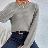 Damen lässiger Strickpullover mit lockerer Passform und eleganten Rippdetails WW