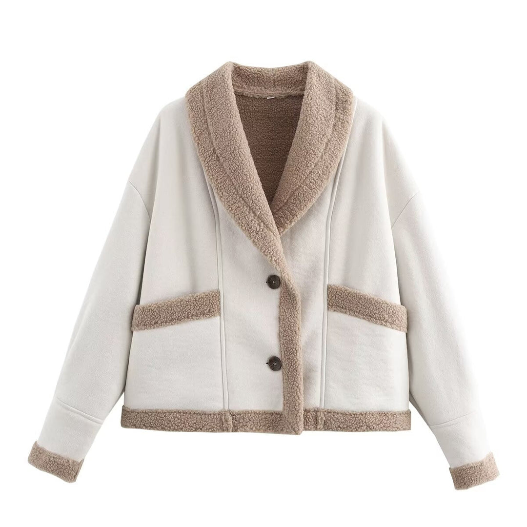 Damen kuschelige Oversized-Jacke mit weichem Innenfutter und eleganter Knopfleiste W&W Mode