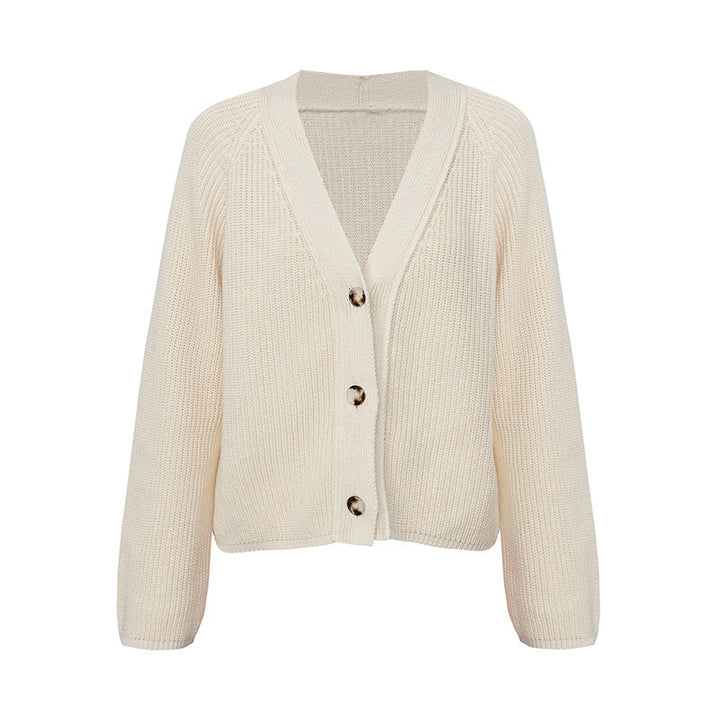 Damen Strickjacke mit großem V-Ausschnitt und Knopfverschluss W&W Mode
