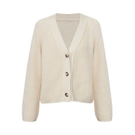 Damen Strickjacke mit großem V-Ausschnitt und Knopfverschluss WW