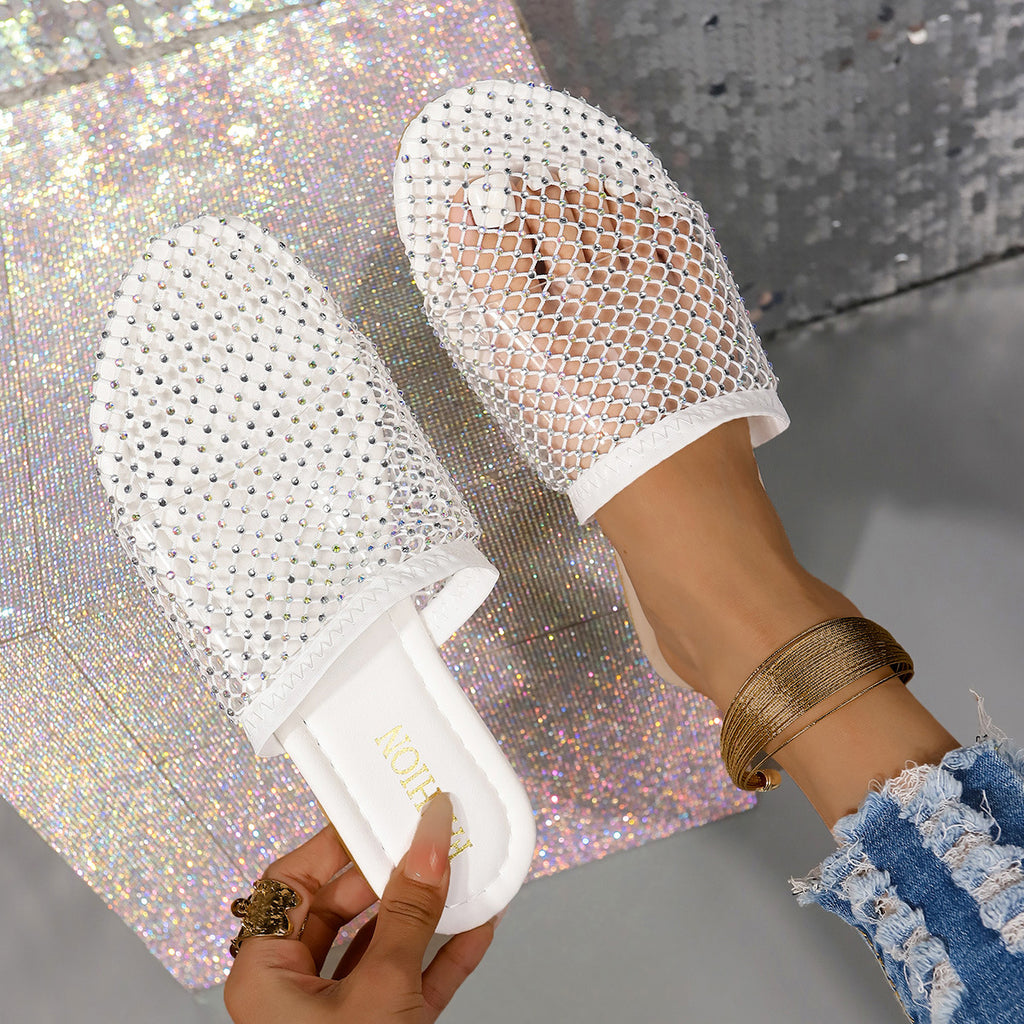 Damen Pantolette mit funkelnden Strassapplikationen und elegantem Netzdesign WW
