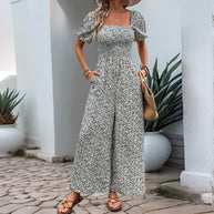 Damen Blumiger Overall mit weitem Bein WW