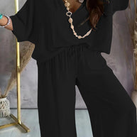 Damen eleganter Jumpsuit mit V-Ausschnitt und weitem Bein WW