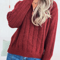 Damen Strickpullover mit kurzer Reißverschlussleiste und Wellenstruktur WW