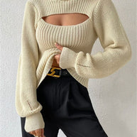 Damen Strickpullover mit Trendigem Cut-Out und Hohem Kragen WW