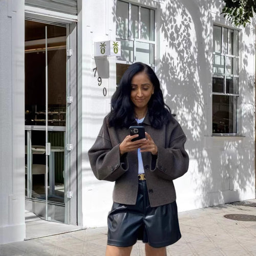 Damen kuschelige Wolljacke mit Knopfverschluss WW