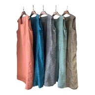 Damen Ärmelloses Leinen Shift Kleid WW