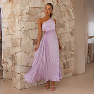 Damen Lange Plisseekleid mit asymmetrischem Schnitt WW