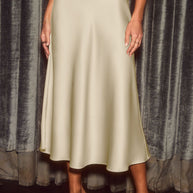 Damen schwingender Satin-Midirock mit elastischem Taillenbund WW