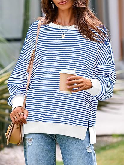 Damen lässiger gestreifter Oversized Pullover WW