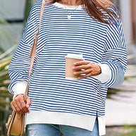 Damen lässiger gestreifter Oversized Pullover WW